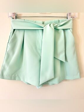 GB Girls Mint Green Tie Waist Shorts Size L High Rise Preppy Pastel Cute